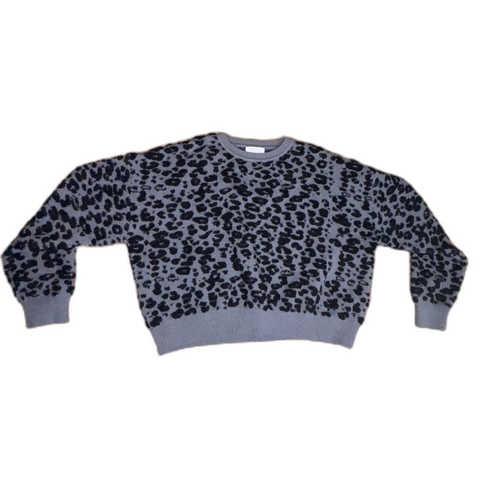 True Heart Gray Black Leopard Print Crewneck Sweater Women's XL